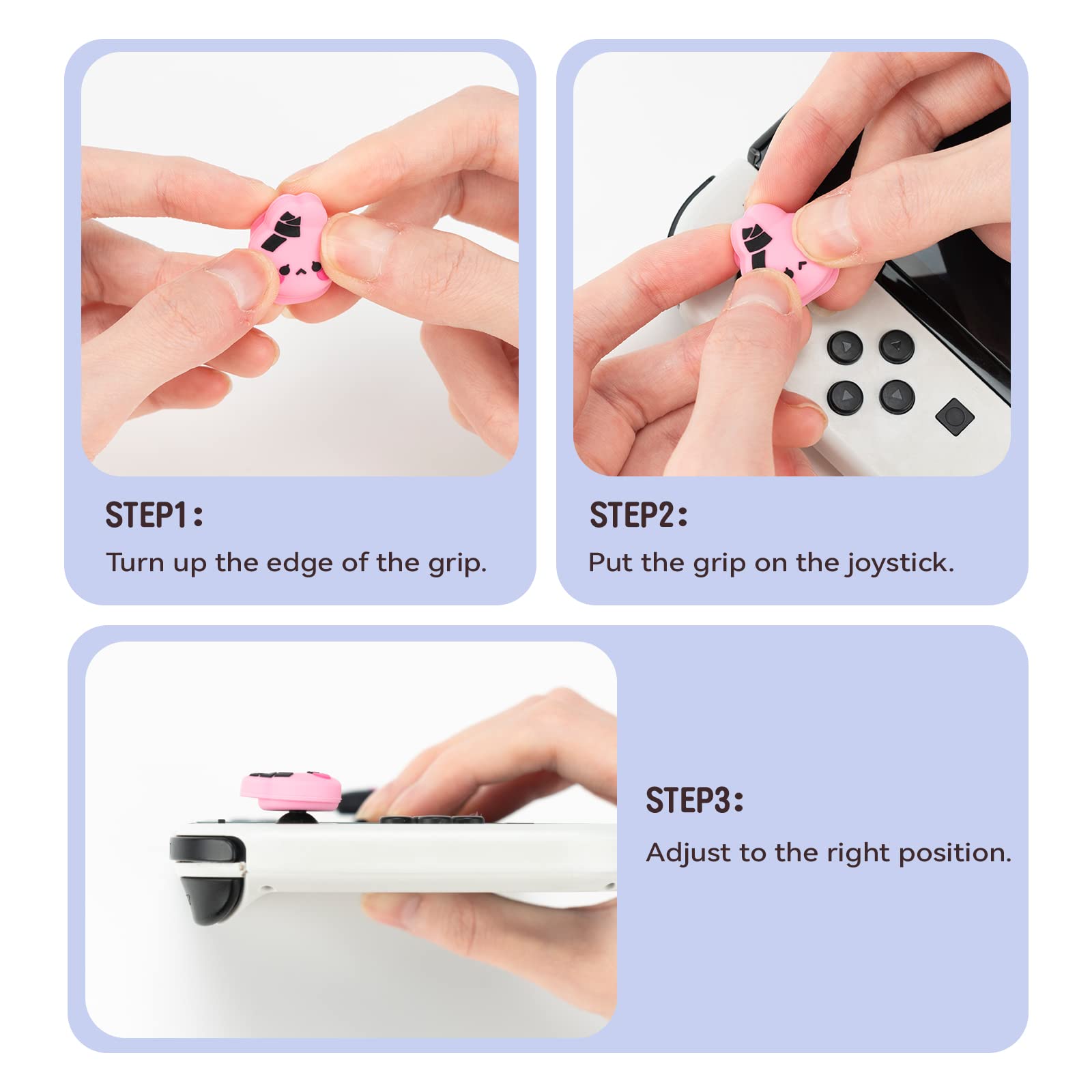 GeekShare Cute Silicone Joycon Thumb Grip Caps, Joystick Cover Compatible with Nintendo Switch/OLED/Switch Lite,4PCS - Bunny & Kitty