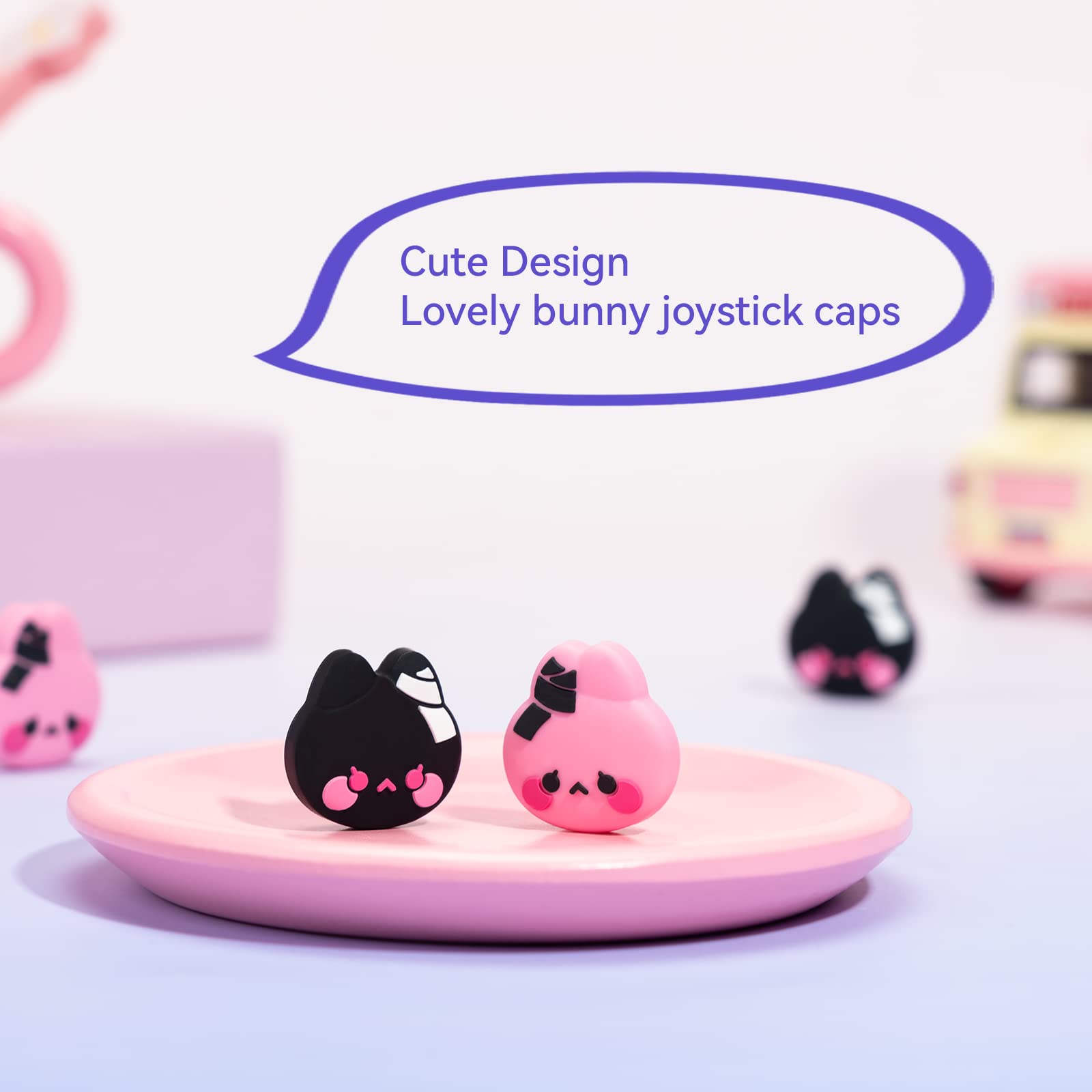 GeekShare Cute Silicone Joycon Thumb Grip Caps, Joystick Cover Compatible with Nintendo Switch/OLED/Switch Lite,4PCS - Bunny & Kitty