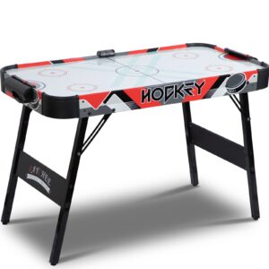 RayChee Foldable Powered Air Hockey Table, 48” Indoor Hockey Table Sports Gaming Set w/2 Pucks, 2 Pushers, LED Scoreboard, Powerful Fan Motor for Adults and Kids, Home Game Room (Red)