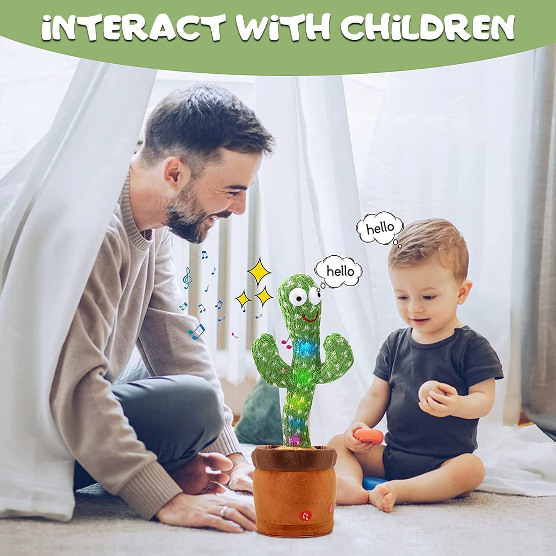 Dancing Cactus Toy Mimicking Talking Cactus Adjustable Volume Singing Cactus Embroidery Buttons Repeating What You Say with Wriggle Lighting, Recording Cactus Soft Plush Baby Toy Funny Toy FG__