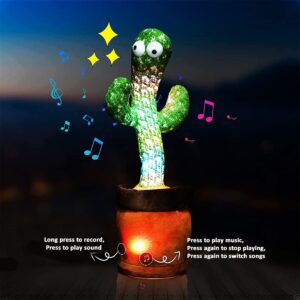 Dancing Cactus Toy Mimicking Talking Cactus Adjustable Volume Singing Cactus Embroidery Buttons Repeating What You Say with Wriggle Lighting, Recording Cactus Soft Plush Baby Toy Funny Toy FG__