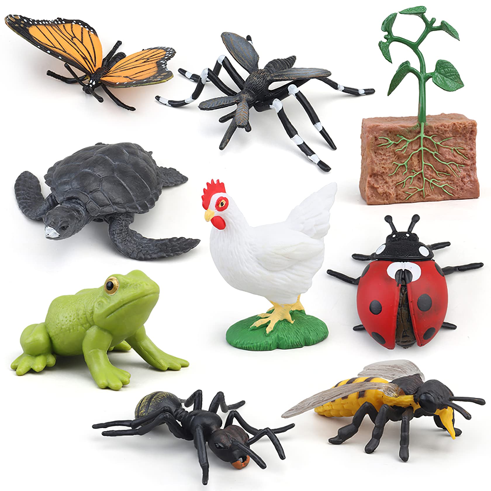 Montessori Life Cycle Learning & Education Toys, Plastic Insect Ladybug Monarch Butterfly Tadpole to Frog Kit Life Cycle Toys for Kids, Preschool Learning Activities for Toddlers