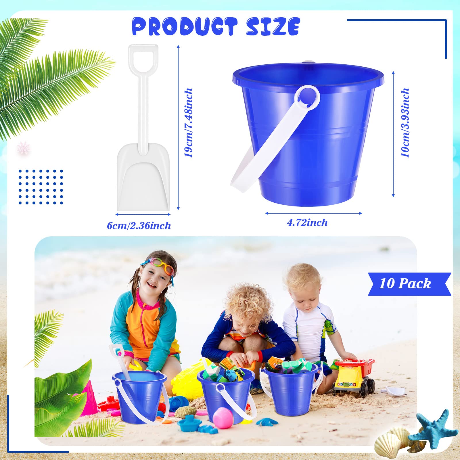 12 Pack 4 Inch Beach Buckets and Shovels for Kids Sand Pails Plastic Sand Buckets Bulk Small Toy Buckets, Sand Toys at The Beach, Use for Toddlers Little Guys Building Sand Molds (Blue)