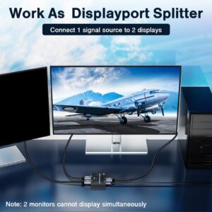 Displayport Switch Splitter Box, 8K Bi-Directional DP 1.4 Switch 2 in 1 Out/1 in 2 Out Selector Box for PC Host Monitor Laptop with 8K@30HZ 4K @120 HZ 2K @144HZ Display Port Video