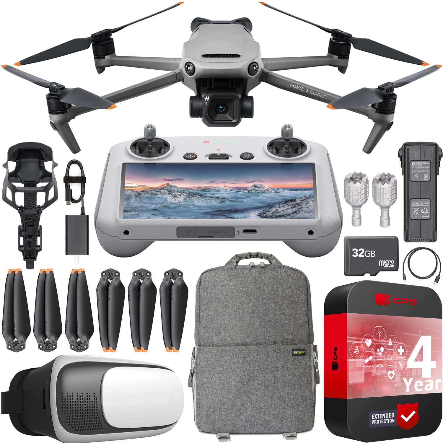 DJI Mavic 3 Classic Drone 4/3 CMOS Hasselblad Camera Quadcopter with RC Smart Remote Controller Go Package Extended Protection Bundle with Deco Gear Backpack + FPV VR Pilot Headset