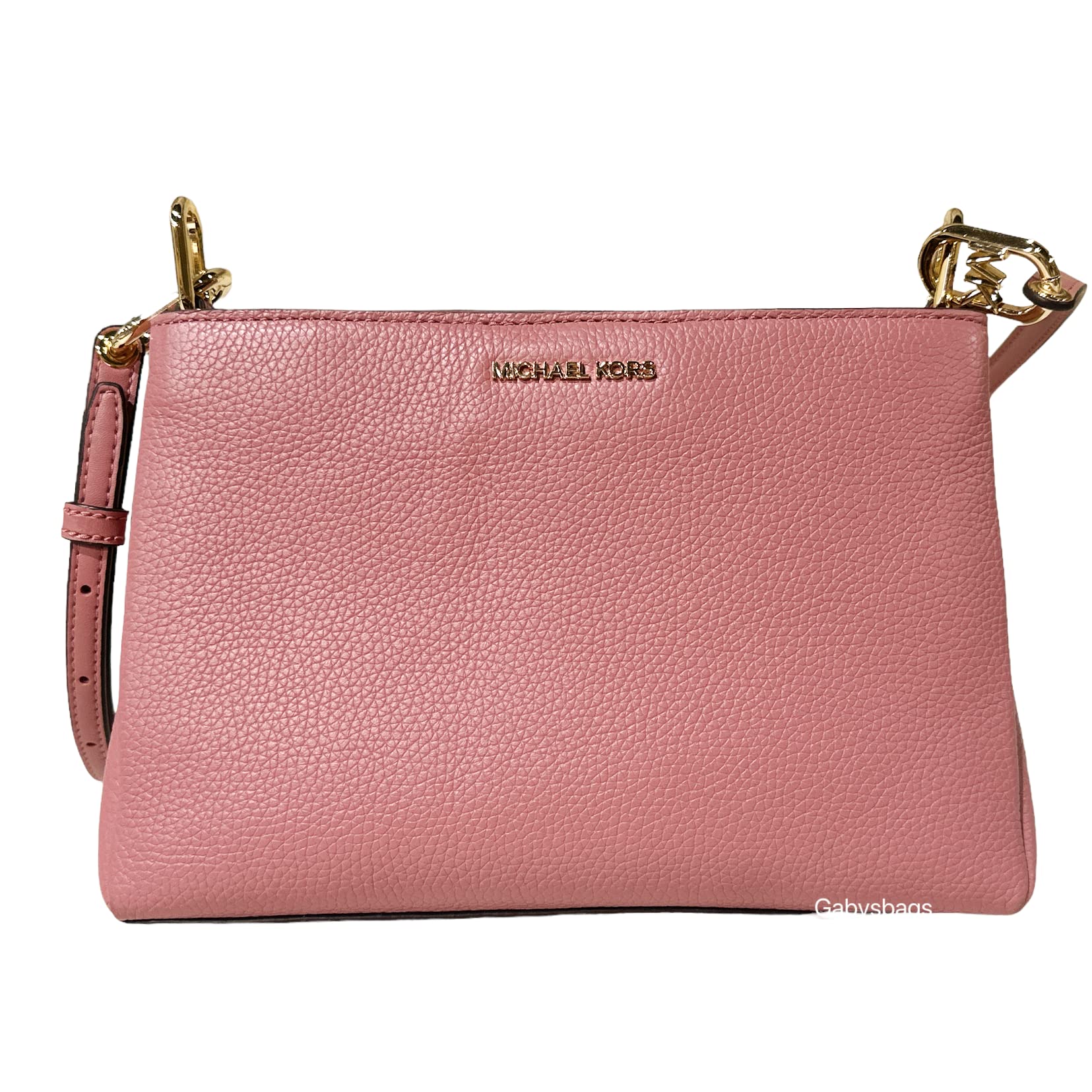 Michael Kors Trisha Medium Triple Compartment Crossbody Bag Rose Pink Leather