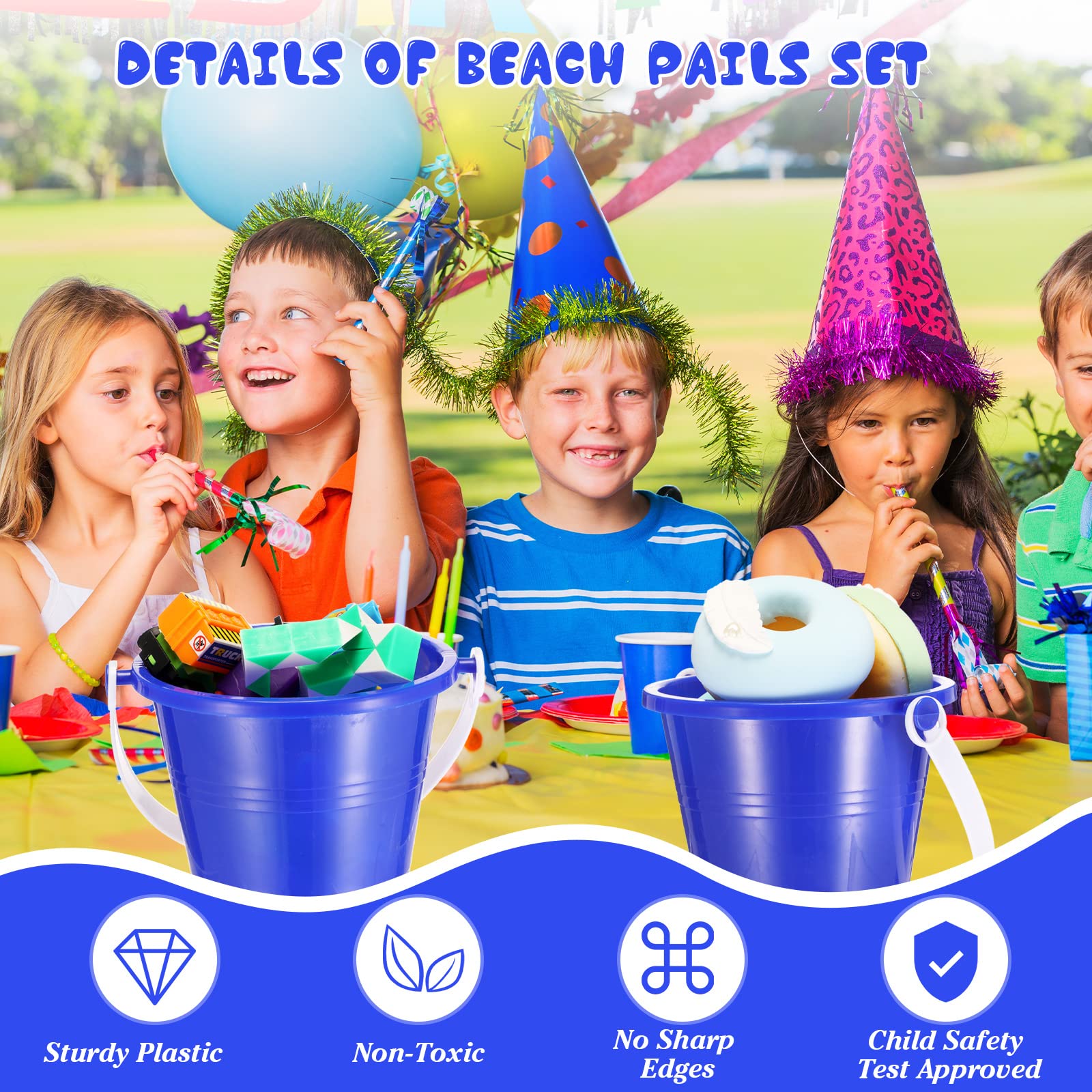 12 Pack 4 Inch Beach Buckets and Shovels for Kids Sand Pails Plastic Sand Buckets Bulk Small Toy Buckets, Sand Toys at The Beach, Use for Toddlers Little Guys Building Sand Molds (Blue)