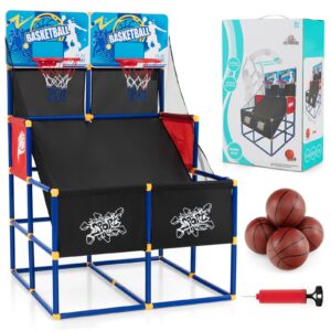 goplus kids basketball arcade game, dual shot basketball game for 2 players with 4 balls & inflation pump, indoor outdoor sport play birthday gift basketball toy set for toddlers children teens youth