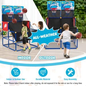 Goplus Kids Basketball Arcade Game, Dual Shot Basketball Game for 2 Players with 4 Balls & Inflation Pump, Indoor Outdoor Sport Play Birthday Gift Basketball Toy Set for Toddlers Children Teens Youth