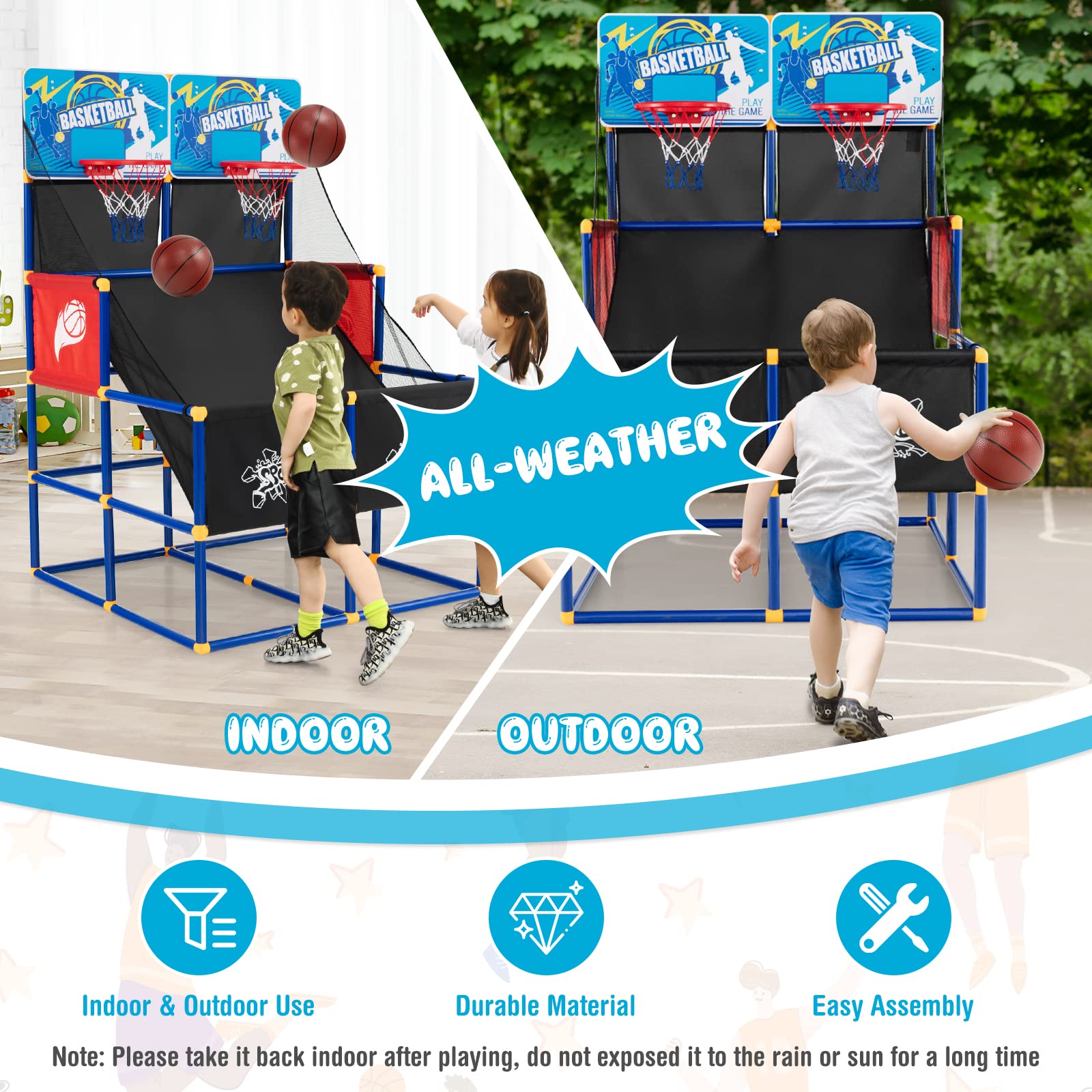 Goplus Kids Basketball Arcade Game, Dual Shot Basketball Game for 2 Players with 4 Balls & Inflation Pump, Indoor Outdoor Sport Play Birthday Gift Basketball Toy Set for Toddlers Children Teens Youth