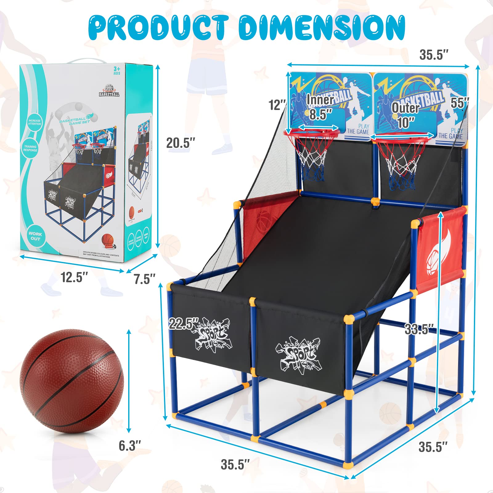 Goplus Kids Basketball Arcade Game, Dual Shot Basketball Game for 2 Players with 4 Balls & Inflation Pump, Indoor Outdoor Sport Play Birthday Gift Basketball Toy Set for Toddlers Children Teens Youth