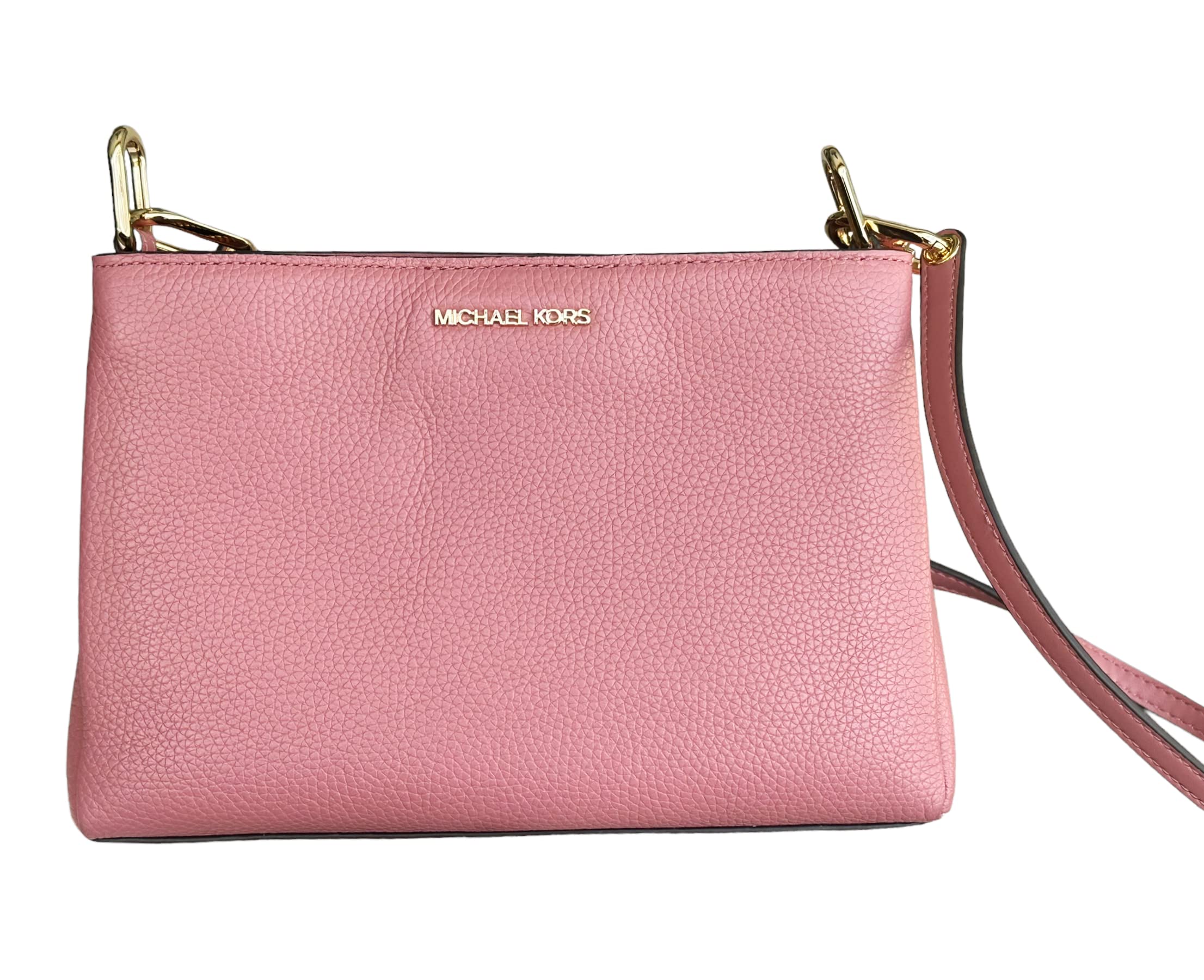 Michael Kors Trisha Medium Triple Compartment Crossbody Bag Rose Pink Leather