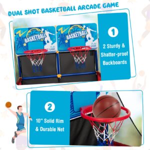 Goplus Kids Basketball Arcade Game, Dual Shot Basketball Game for 2 Players with 4 Balls & Inflation Pump, Indoor Outdoor Sport Play Birthday Gift Basketball Toy Set for Toddlers Children Teens Youth