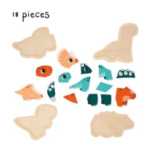 Janod 4 FSC Wood Dinosaur Progressive Puzzles-2 to 5 Pieces-Children’s Toys-Educational Games-Early-Years Toys-18 Months +, J05824, Multicolor