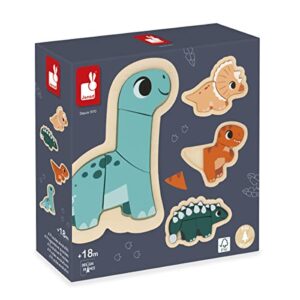 Janod 4 FSC Wood Dinosaur Progressive Puzzles-2 to 5 Pieces-Children’s Toys-Educational Games-Early-Years Toys-18 Months +, J05824, Multicolor