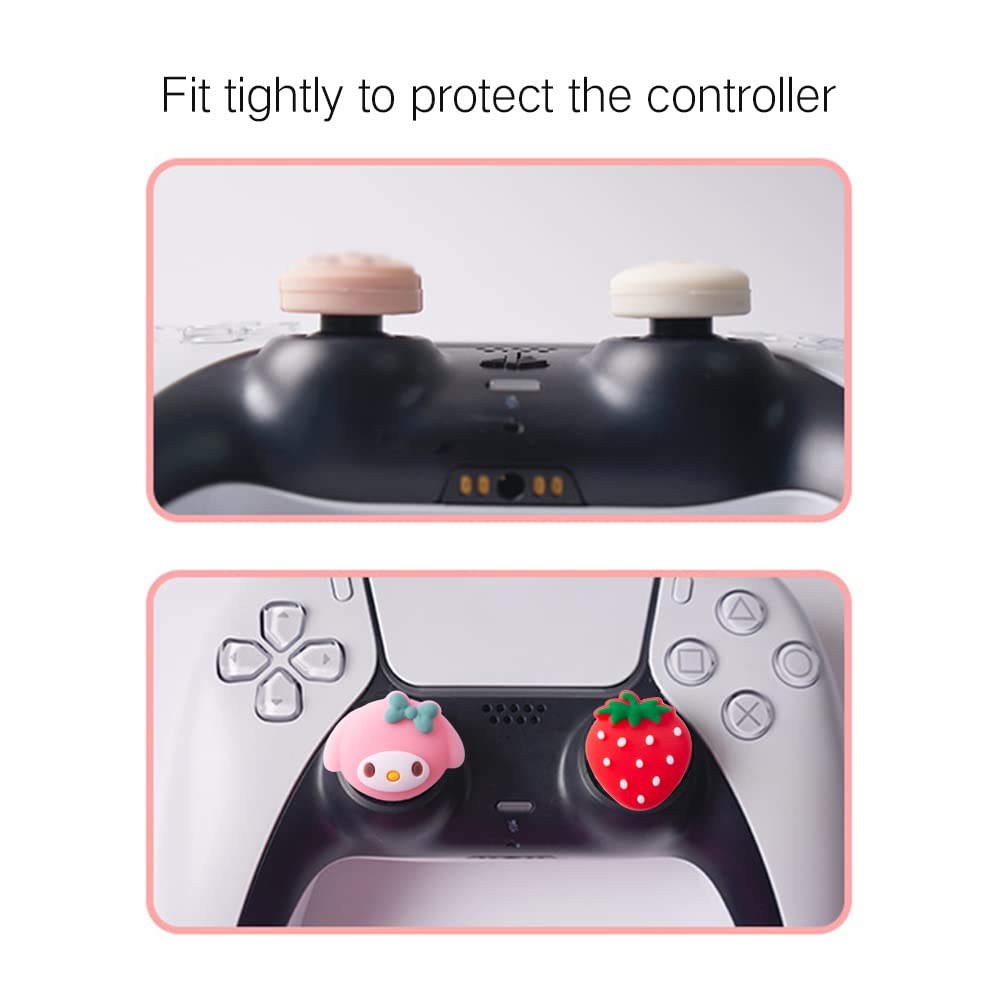 PERFECTSIGHT Cute Thumb Grip Caps for PlayStation 4/5, PS5, PS4, Xbox Series X/S, Xbox One, Switch PRO Controller, 4PCS Kawaii Soft Skin Rubber 3D Analog Thumbsticks Grips Joystick Cover, Strawberry