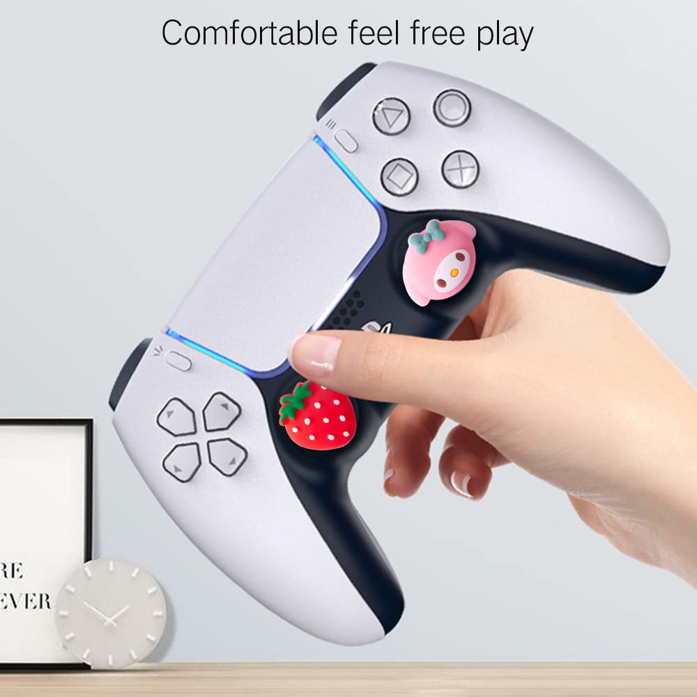 PERFECTSIGHT Cute Thumb Grip Caps for PlayStation 4/5, PS5, PS4, Xbox Series X/S, Xbox One, Switch PRO Controller, 4PCS Kawaii Soft Skin Rubber 3D Analog Thumbsticks Grips Joystick Cover, Strawberry