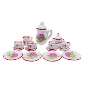 15 pack miniature ceramic doll tea set dollhouse tea cup set decoration accessories for scale 1:12 dollhouse craft (confederate rose)