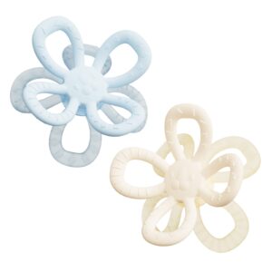 dilovely baby teething toys for babies 0-6 months, silicone flower teether for newborn infants, sensory hand pacifier for soothing sore gums, sucking needs dishwasher freezer safe 2 pack