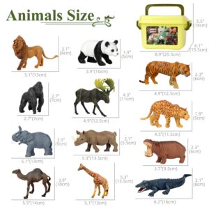 Safari Animal Toys Figures, 12 PCS Realistic Jumbo Wild Jungle Animals Figurines, Large African Zoo Animal Playset with Lion,Elephant,Giraffe, Plastic Animal Learning Toys for Kids Toddlers Boys