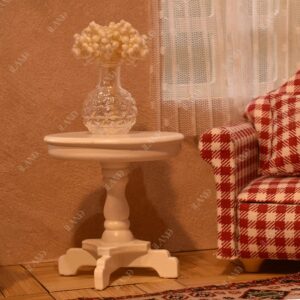 iLAND Dollhouse Furniture on 1/12 Scale for Dollhouse Living Room incl Sofa w/Pillow & End Table & Rug (Red White Gingham Armchairs Set)