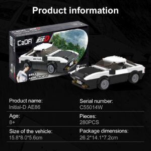 CaDA Initial D Toyota AE86 Car Building Sets, Genuine Authorized AE86 Trueno Replica Car Toy Building Blocks 280Pcs, Christmas Birthday Gifts for Fans and Kids Age 8+