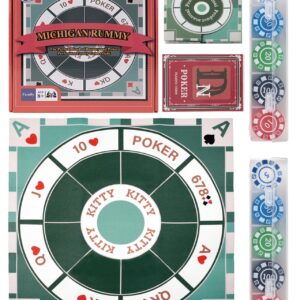 Michigan Rummy Deluxe Board Game Set : Felt Game Mat + 2 Boxes of Playing Chips (200 Pieces) + 1 Deck of Poker + 1 Game Manual. The Perfect Blend of Rummy and Poker, Perfect for Family Game Night