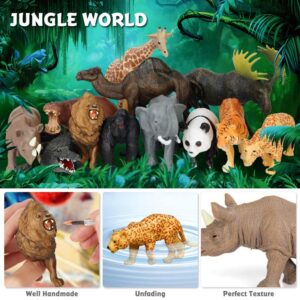 Safari Animal Toys Figures, 12 PCS Realistic Jumbo Wild Jungle Animals Figurines, Large African Zoo Animal Playset with Lion,Elephant,Giraffe, Plastic Animal Learning Toys for Kids Toddlers Boys