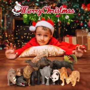 Safari Animal Toys Figures, 12 PCS Realistic Jumbo Wild Jungle Animals Figurines, Large African Zoo Animal Playset with Lion,Elephant,Giraffe, Plastic Animal Learning Toys for Kids Toddlers Boys