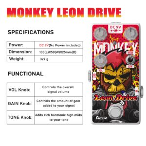 AZOR Leon Dirve Guitar Pedal Monkey Overdrive Analog Effect Pedal for Electric Guitar Bass True Bypass AP503