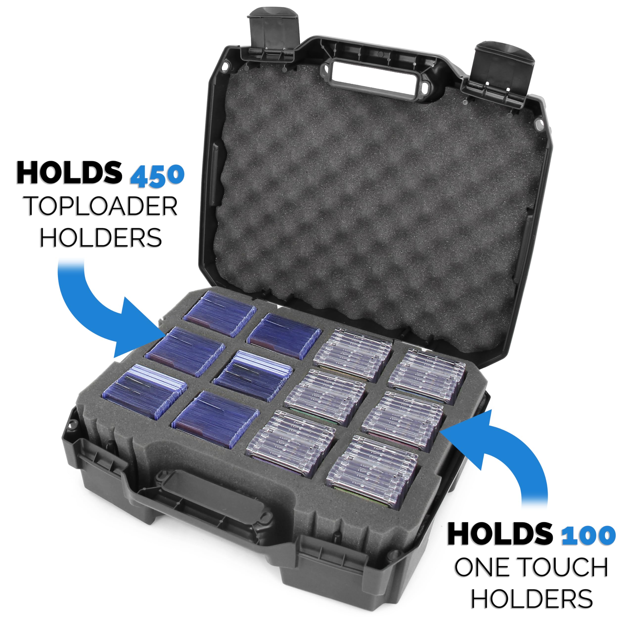 CASEMATIX Top Loader Card Storage Case for Trading Cards Fits 450 3" x 4" 35pt Toploaders Case or 100 One Touch Card Holders, Hard Shell Toploader Storage Box With 12 Precut Card Case Dividers