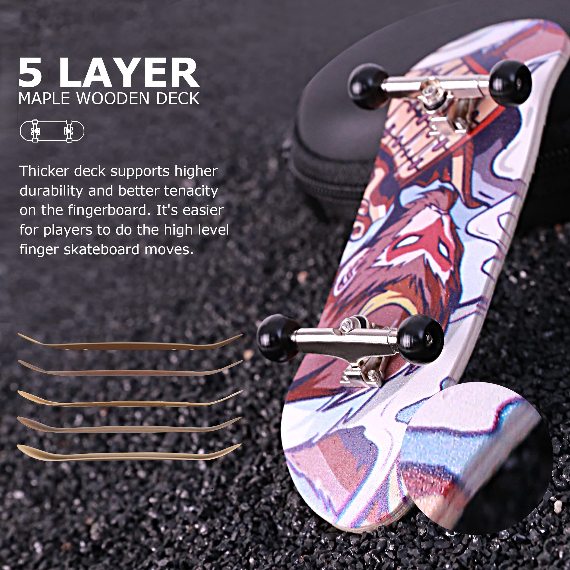 BRAVORD Professional Complete Wooden Fingerboard 32/34mm 5-Ply Maple Finger Skateboard with Upgraded Components (M-King)