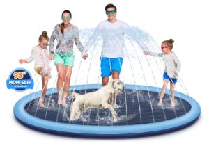 splash pad for kids and dogs, 95" extra large splash pad for toddlers 1-3 and kids ages 4-8, non slip thicken sprinkler dog pool summer outdoor water toys for backyard