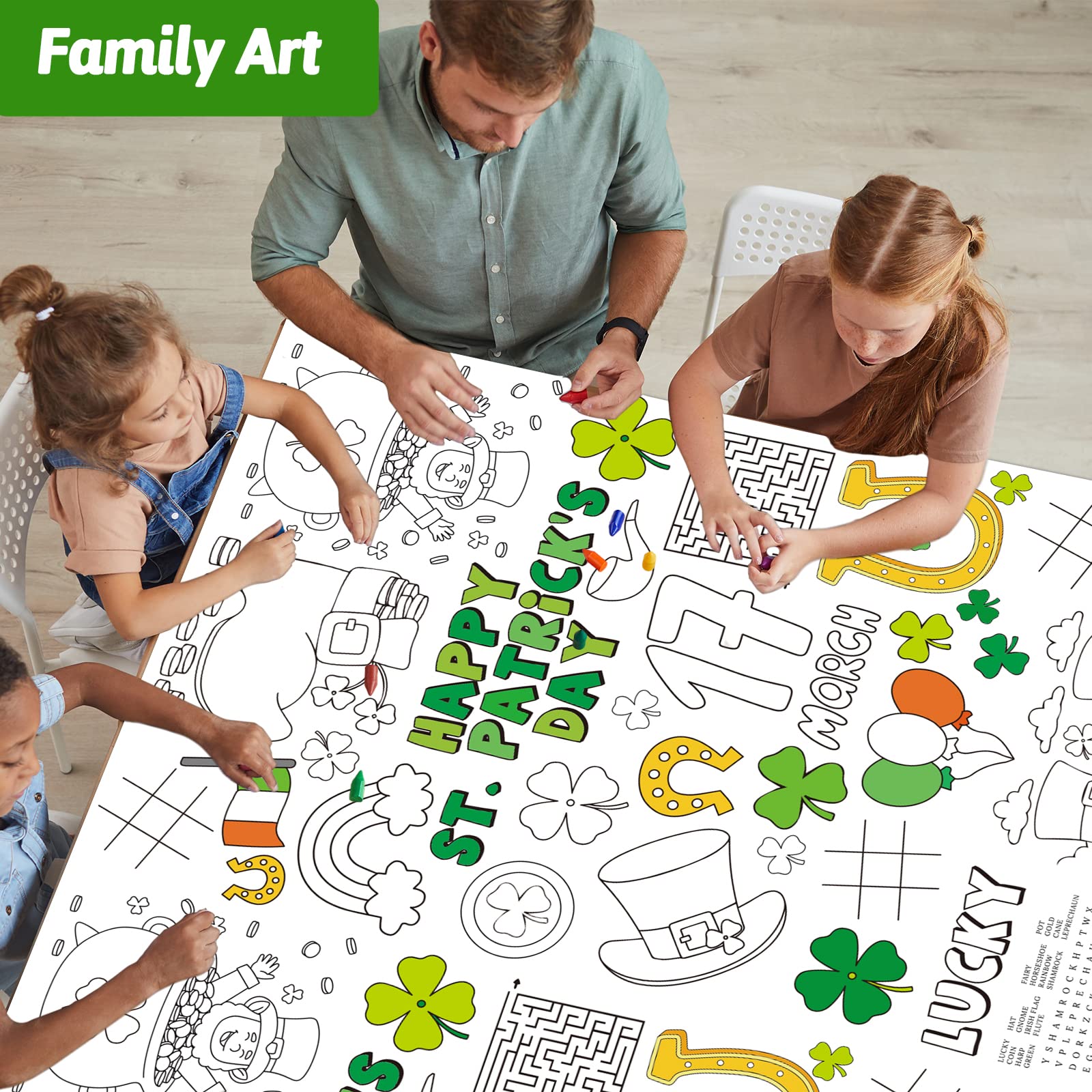 Wiooffen 47"x 82" St. Patrick's Day Giant Coloring Tablecloth Posters Activity for Kids, Huge Holiday Color-in Paper Poster Table Cover Arts and Crafts for Kids Preschool Kindergarten Classroom