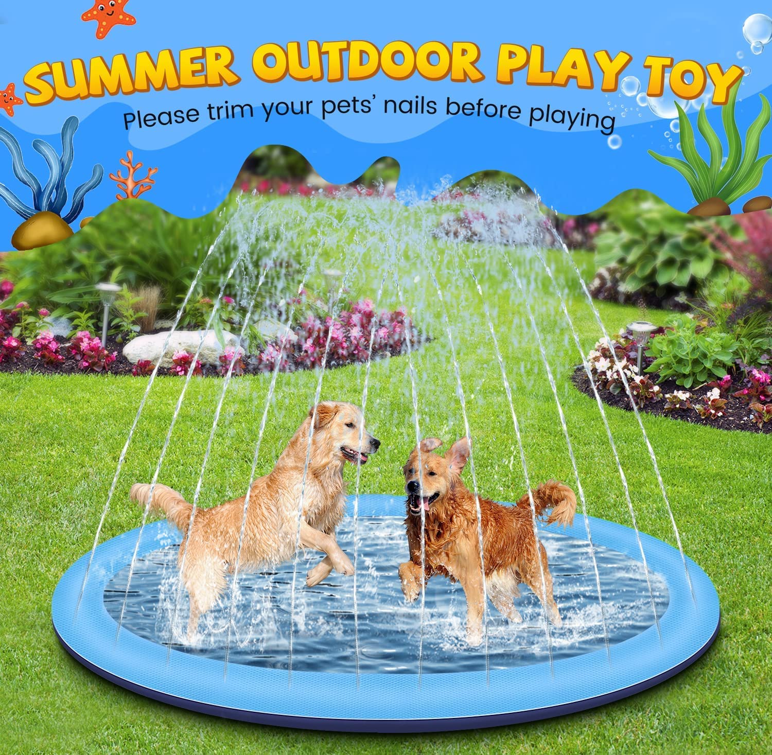 Splash Pad for Kids and Dogs, 95" Extra Large Splash Pad for Toddlers 1-3 and Kids Ages 4-8, Non Slip Thicken Sprinkler Dog Pool Summer Outdoor Water Toys for Backyard