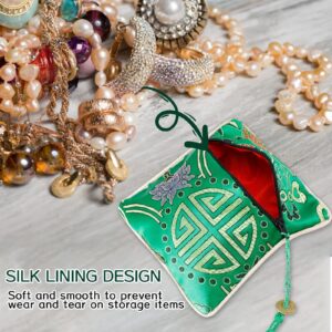 Onukaly 5PCS Jewelry Silk Purse Pouch, Chinese Silk Style Zipper Brocade Embroidered Bag for Women Coin Wallet (Green)