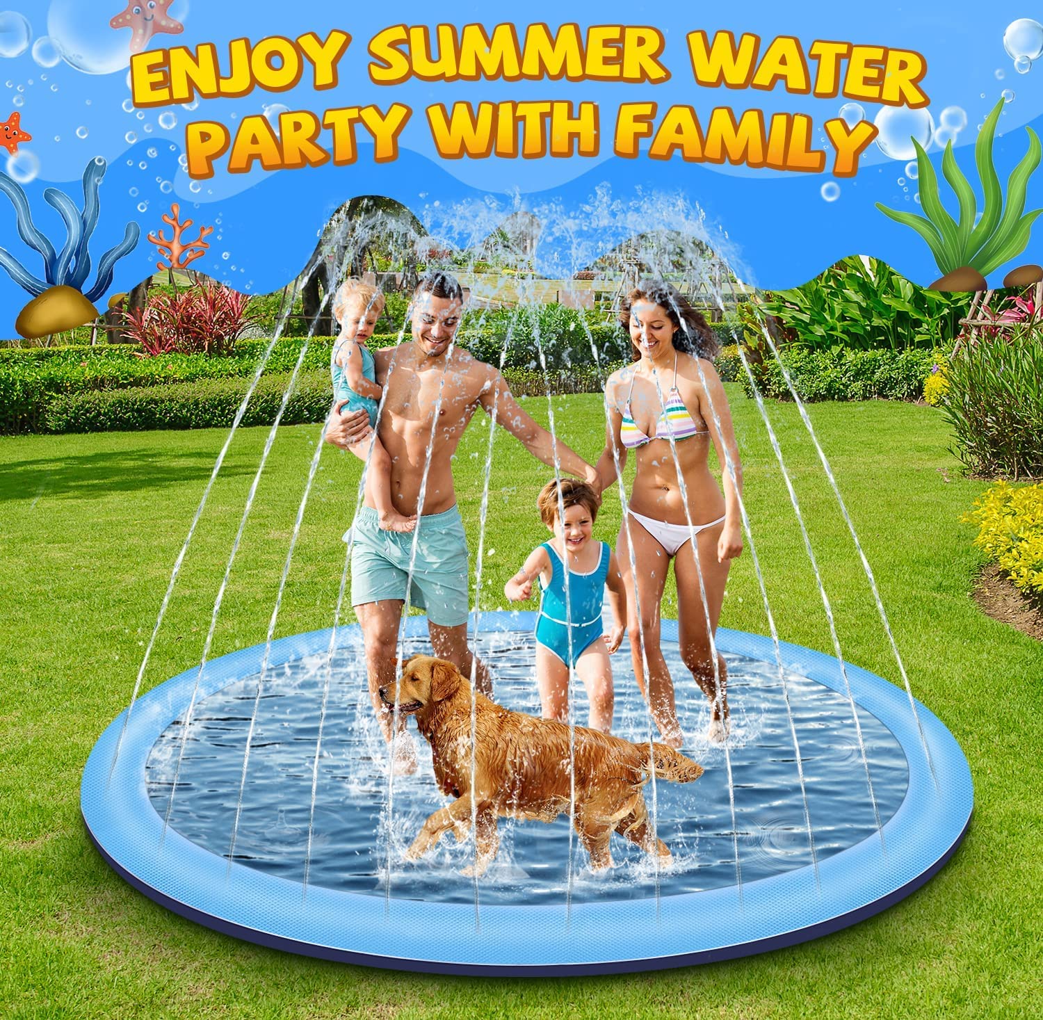 Splash Pad for Kids and Dogs, 95" Extra Large Splash Pad for Toddlers 1-3 and Kids Ages 4-8, Non Slip Thicken Sprinkler Dog Pool Summer Outdoor Water Toys for Backyard