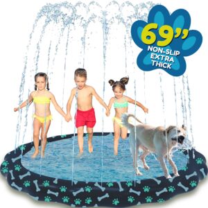 splashez non slip splash pad for kids and dogs, 69’’ extra large sprinkler kids, dog water summer toys – great outdoor toys toddlers 1-3 ages 4-8 | wading pool backyard