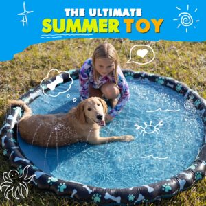 SplashEZ Non Slip Splash Pad for Kids and Dogs, 69’’ Extra Large Sprinkler Kids, Dog Water Summer Toys – Great Outdoor toys toddlers 1-3 ages 4-8 | Wading Pool Backyard