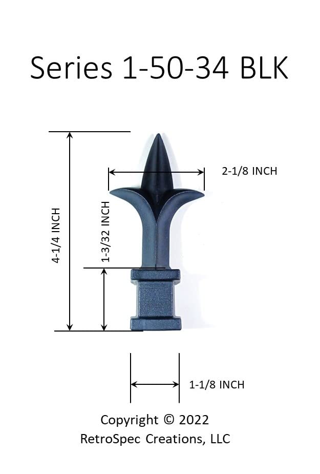 Retrospec Creations 100 Each for 3/4" Plastic Finial Tops for Iron Picket Fence Triad Spear - #50-34