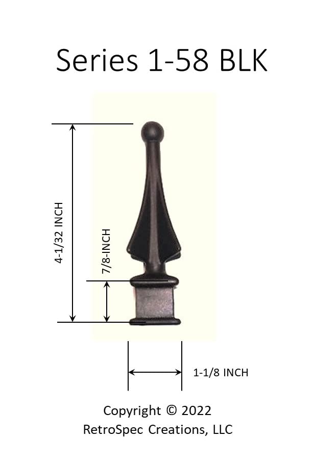 Retrospec Creations 100 Each for 5/8” BlackPlastic Finial Tops for Iron Picket Fence 4-Sided Spire – #1-58