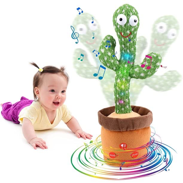 Dancing Cactus Toys 6 to 12 Months Mimicking Singing Repeating Recording Cactus 120 English Songs with LED, Plush Electric Speaking Cactus 15 Second Voice Recorder Toy