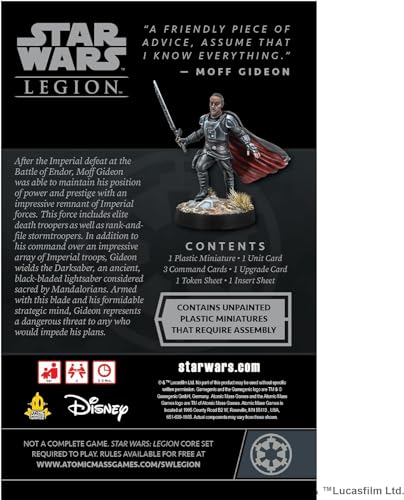 Star Wars: Legion Moff Gideon Commander Expansion - Lead with Cunning Tactics! Tabletop Miniatures Strategy Game for Kids and Adults, Ages 14+, 2 Players, 3 Hour Playtime, Made by Atomic Mass Games