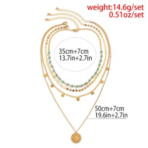 Hermoli Boho Choker Women Necklace Gold Turquoise Coin Pendant Layered Necklaces Chain Glitter Bohemia Sequin Tassel Necks Jewelry for Women