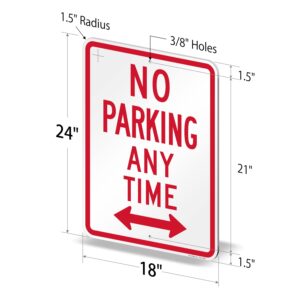 SmartSign 24 x 18 inch “No Parking Any Time” Metal Sign with Bidirectional Arrow, 80 mil Laminated Rustproof Aluminum, Red and White, Made in USA