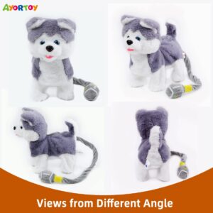 AYORTOY Plush Interactive Children's Toy Husky Dog with Control Leash Toy Dog can Walk and bark, Repeat What You say, Ear Movement, Singing, Electronic Realistic Dog Filling Animal, 11.4 inches