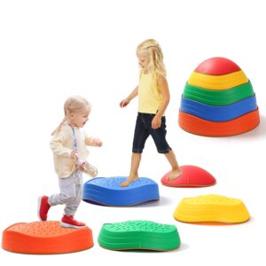 fanboxk 5pcs non-slip plastic balance stepping stones for kids,up to 220 ibs for pomoting children's coordination skills obstacle courses sensory toys for toddlers,indoor or outdoor play