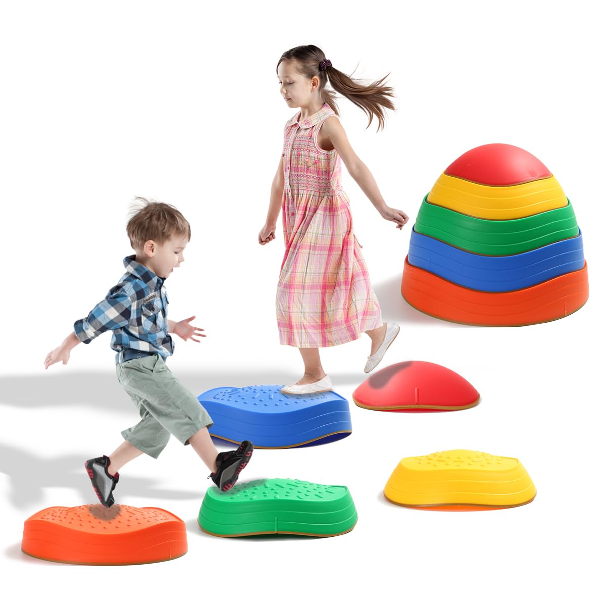 Fanboxk 5Pcs Non-Slip Plastic Balance Stepping Stones for kids,up to 220 Ibs for Pomoting Children's Coordination Skills Obstacle Courses Sensory Toys for Toddlers,Indoor or Outdoor Play