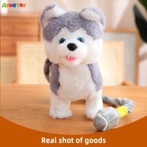 AYORTOY Plush Interactive Children's Toy Husky Dog with Control Leash Toy Dog can Walk and bark, Repeat What You say, Ear Movement, Singing, Electronic Realistic Dog Filling Animal, 11.4 inches