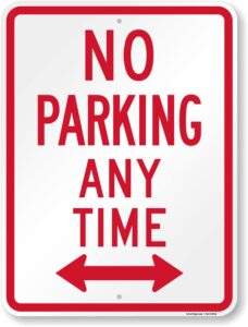 smartsign 24 x 18 inch “no parking any time” metal sign with bidirectional arrow, 80 mil laminated rustproof aluminum, red and white, made in usa